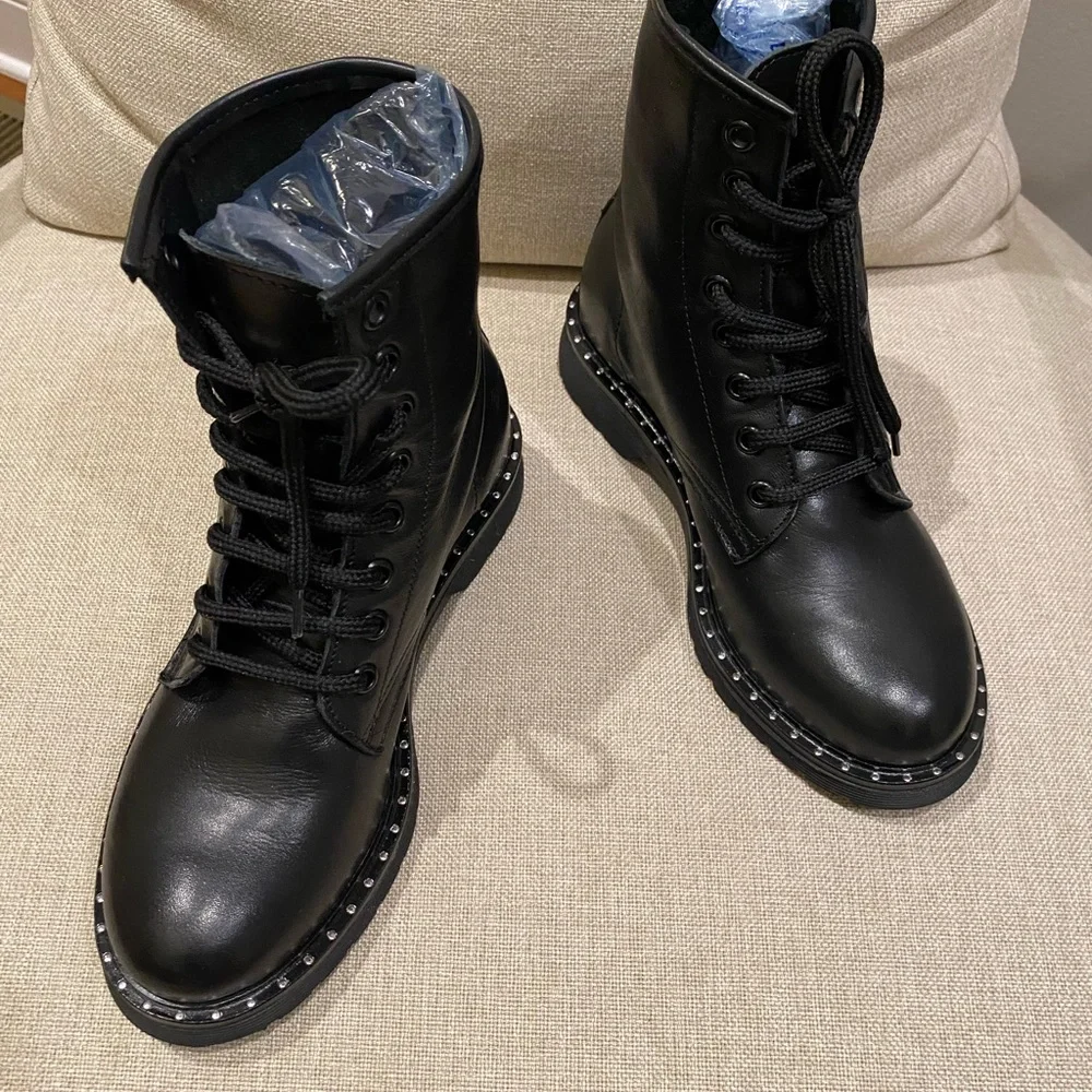 Black Combat Boots genuine leather - Picture 2 of 5